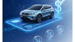 Современная иллюстрация для статьи о кредитах на автомобили Geely Cool в Челнах.